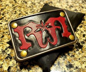 Leather inlay belt buckle